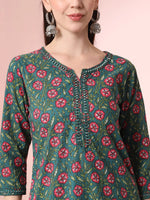 Thumbnail for Yufta Green Floral Embroidered Kurta with Trousers with dupatta Set