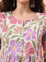 Thumbnail for Yufta White And Purple Floral Sequins Work Aline Kurta Trouser Dupatta Set