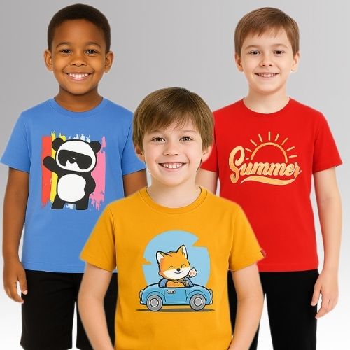 Chilins Round Neck Printed Super Combed Cotton T-shirt (Pack of 3)