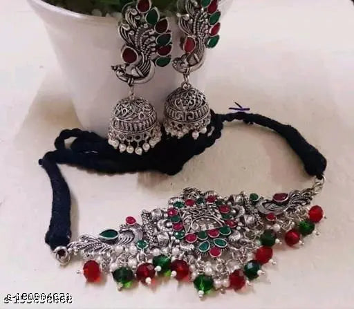 Tehzeeb Creations Women's Oxidised Multi Colour Meenakari Necklace Set - Distacart