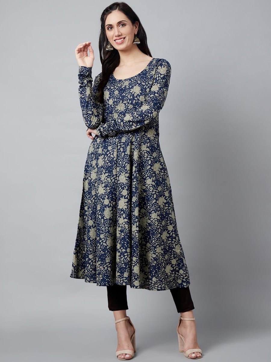 Aks Floral Printed Pure Cotton Anarkali Kurta - Distacart