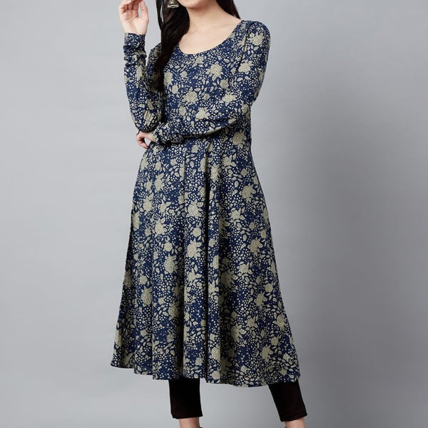 Aks Floral Printed Pure Cotton Anarkali Kurta - Distacart