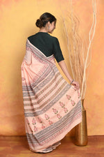 Thumbnail for Very Much Indian Handblock Printed Cotton Saree With Natural Dyes - Peach - Distacart