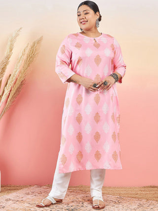 Sztori Ethnic Motifs Printed Keyhole Neck Straight Kurta With Trouser