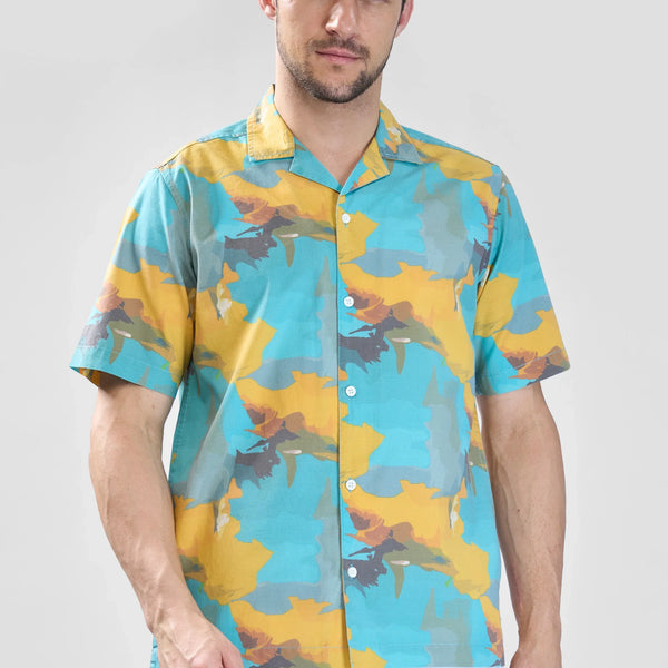 Xkind Teal Blue Abstract Printed Relaxed Fit Shirt