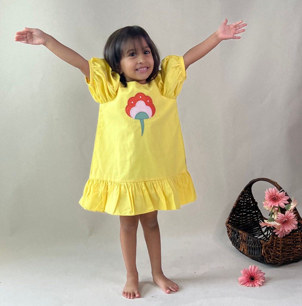 ArthLife Yellow Flower Patch Casual Dress - Distacart