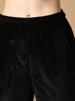 Thumbnail for Sangria Black V-Neck Regular Velvet Kurta with Trousers & Dupatta