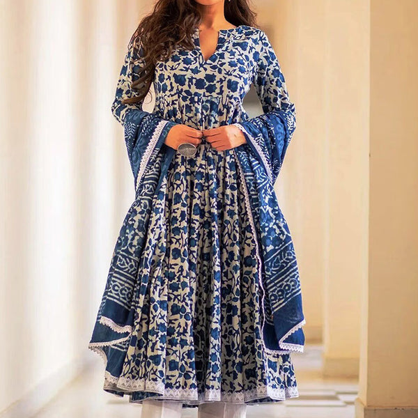 Kalini Floral Printed Regular Anarkali Kurta with Trousers & With Dupatta - Distacart