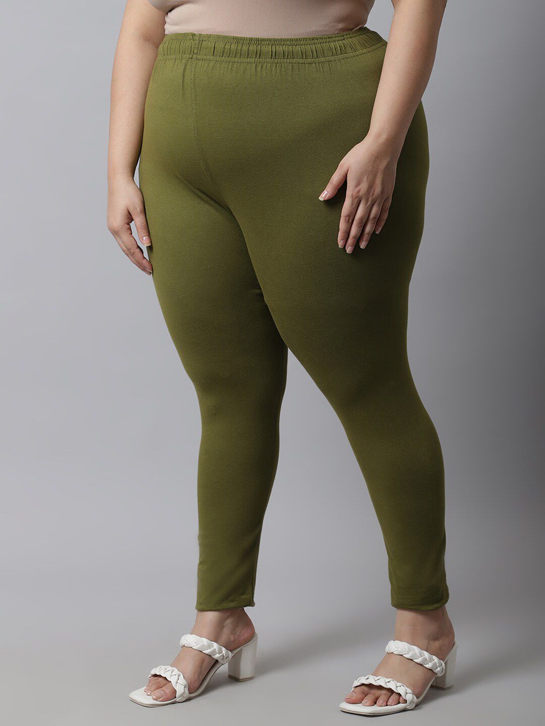 TAG 7 Women Plus Size Olive Green Solid Ankle-Length Plus Size Leggings - Distacart