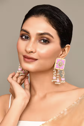 New Stylish Meenakari Pink Jhumki Earring for Womens by House of Ree - Distacart