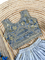 Thumbnail for Evanik Grey Designer Sequence Embroidered Work Wedding Kids Lehenga Choli - Dista