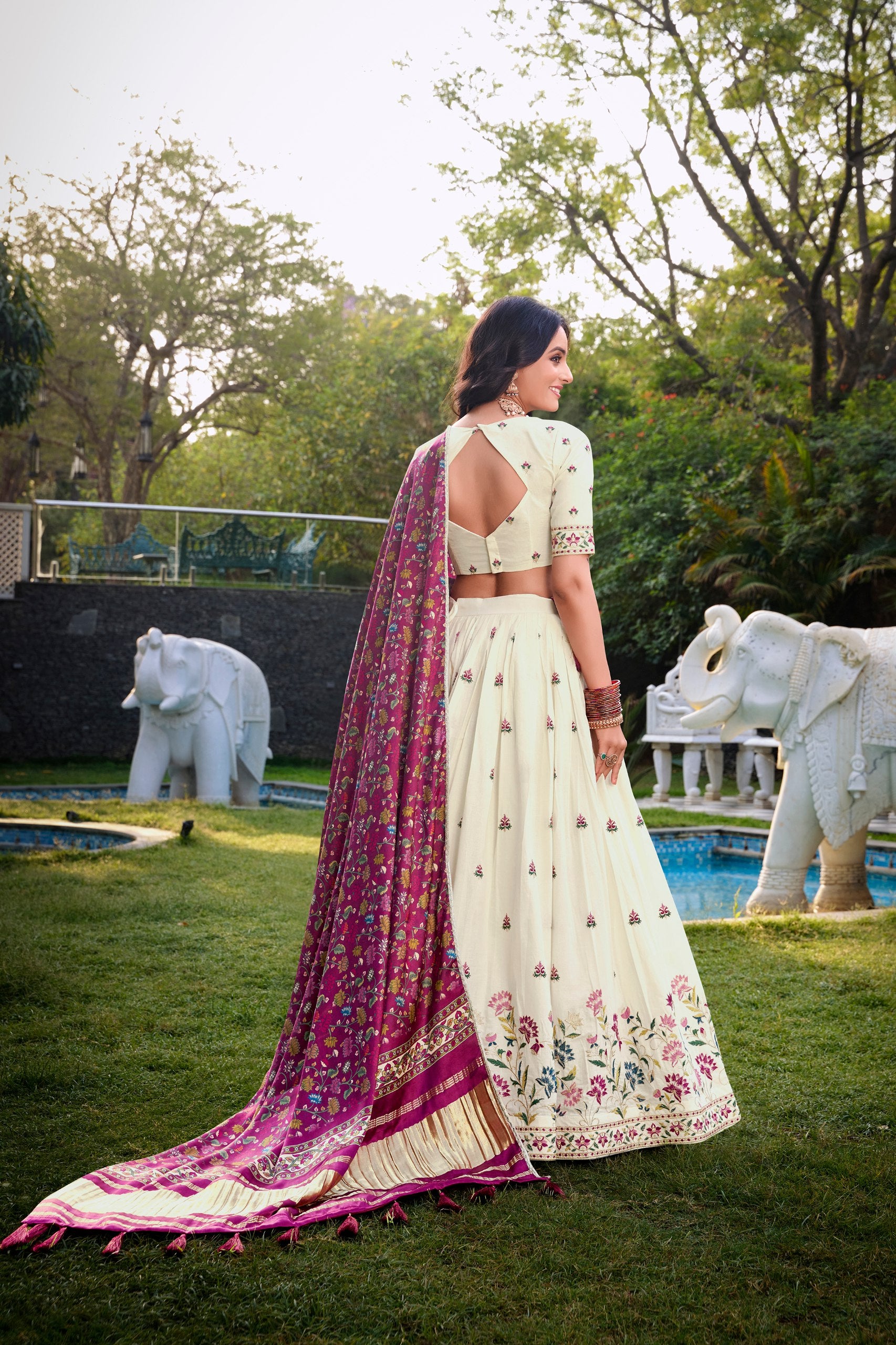 Pramukh Fab Plum Color Khadi Cotton Lehenga Choli