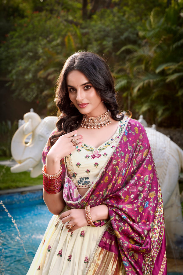 Pramukh Fab Plum Color Khadi Cotton Lehenga Choli
