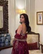 Thumbnail for Yash Enterprise Maroon Vichitra Silk Embroidery Party Wear Uit Set