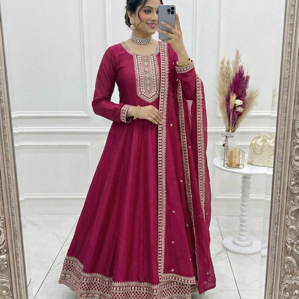 Evanik Ranipink Vichitra Silk Embroidered Sequence Work Wedding Gown Collection - Distacart