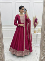 Thumbnail for Evanik Ranipink Vichitra Silk Embroidered Sequence Work Wedding Gown Collection - Distacart