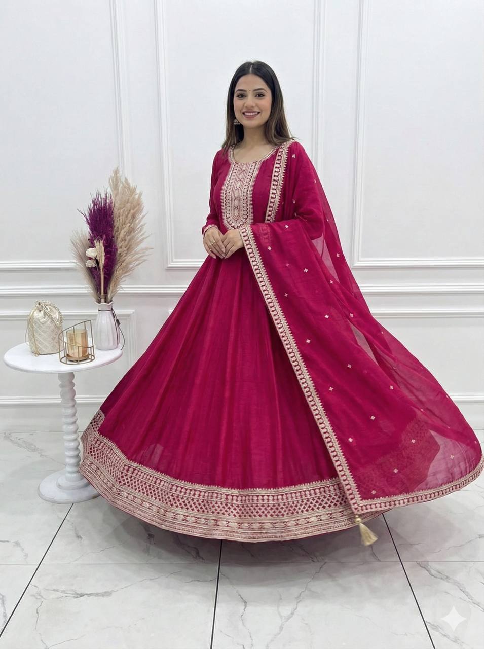 Evanik Ranipink Vichitra Silk Embroidered Sequence Work Wedding Gown Collection - Distacart