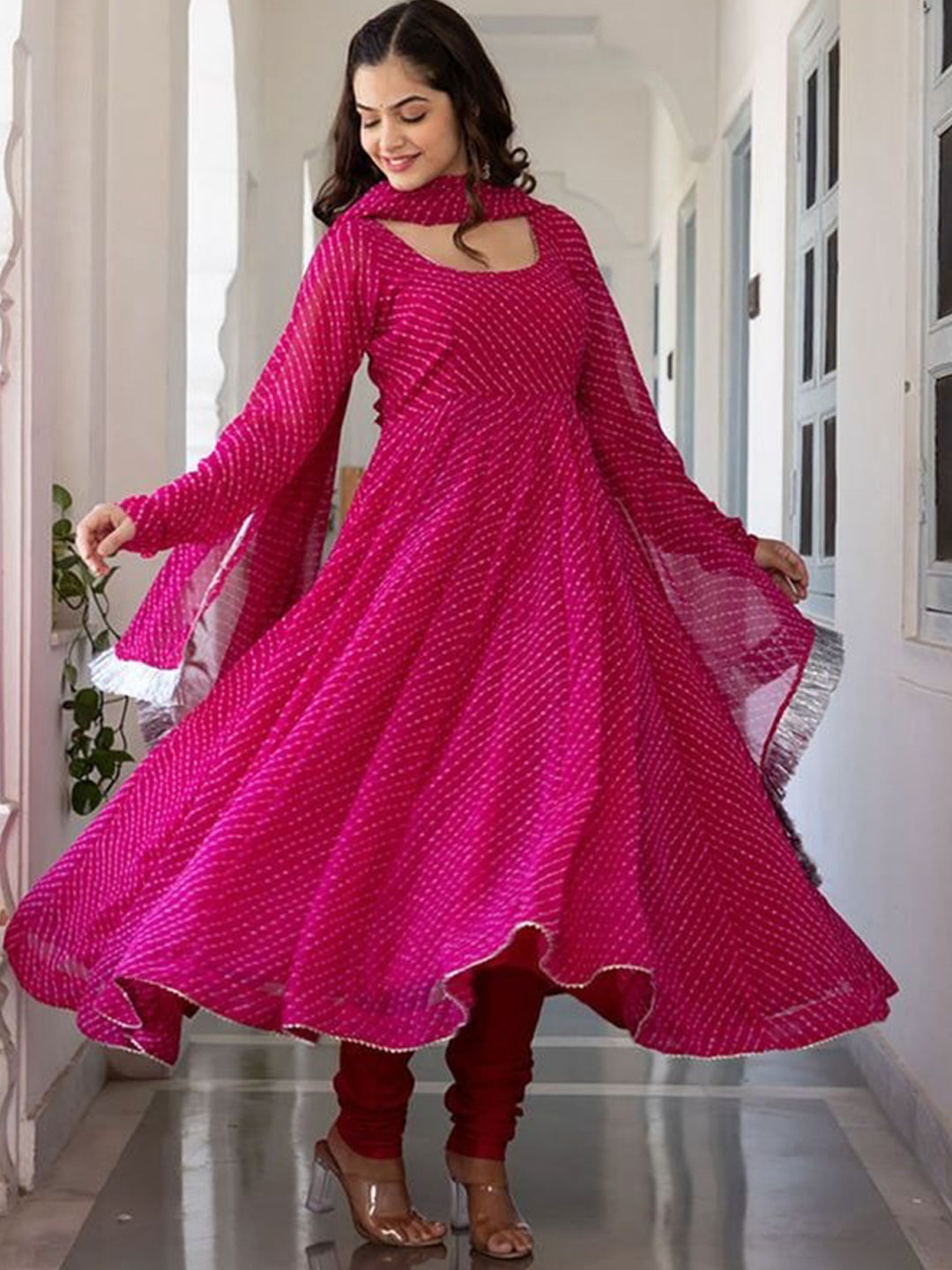 Kalini Leheriya Printed Georgette Anarkali Kurta With Dupatta - Distacart