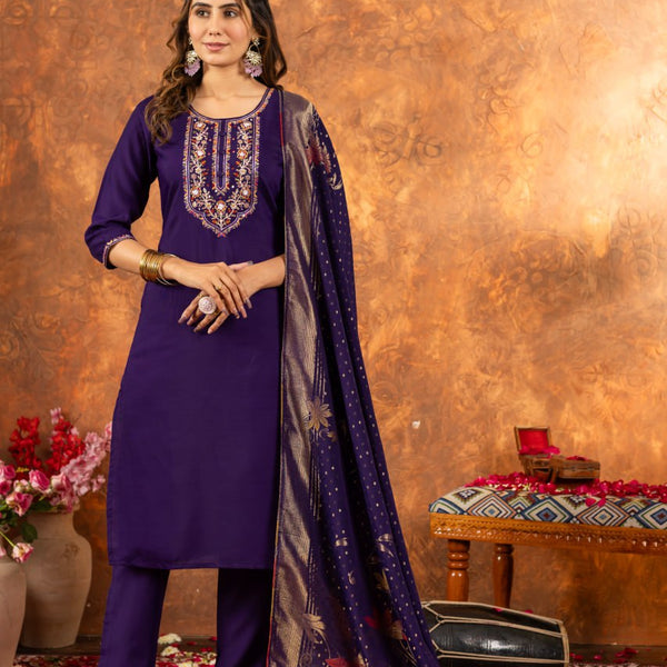 Pramukh Fab Purple Color Marina Silk Kurta Set - Distacart