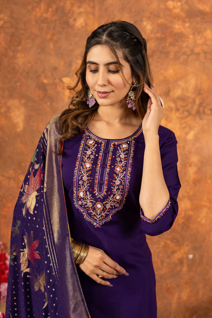 Pramukh Fab Purple Color Marina Silk Kurta Set - Distacart