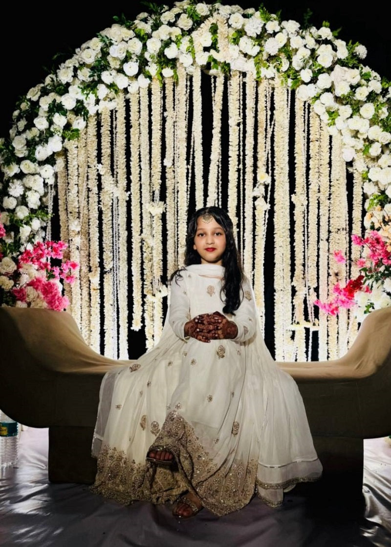 Evanik White Designer Pure Vichitra Embroidered Work Wedding Wear Kids Gown - Distacart