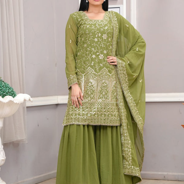 Yash Enterprise Light Green Georgette Embroidery Suit Set