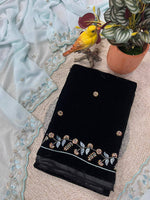 Thumbnail for Evanik Skyblue Faux Georgette With Beads & Thread Work Saree With Unstitched Blouse - Distacart