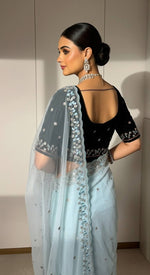 Thumbnail for Evanik Skyblue Faux Georgette With Beads & Thread Work Saree With Unstitched Blouse - Distacart