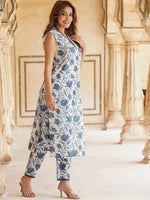 Thumbnail for Kalini Floral Printed Straight Pure Cotton Kurta With Trousers - Distacart
