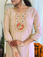 Thumbnail for The52 Women's Chiku Embroidered Viscose Fabric Straight Kurta, Pant and Dupatta Set