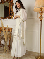 Thumbnail for Kalini Striped Sweetheart Neck Sequined Tie-Up Straight Kurta with Sharara & Dupatta - Distacart