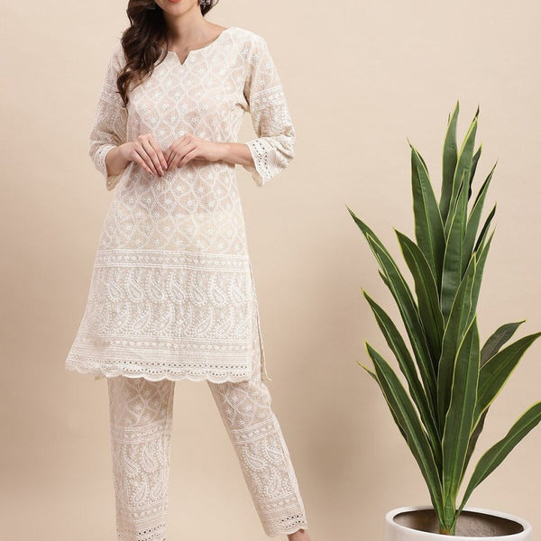 Anouk Ethnic Motifs Embroidered Pure Cotton Kurta With Trousers & Dupatta - Distacart