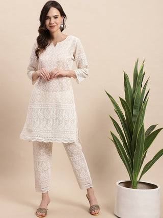 Anouk Ethnic Motifs Embroidered Pure Cotton Kurta With Trousers & Dupatta - Distacart