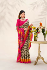 Thumbnail for Vastranavya Mehendi Tussar Silk Zigzag Waves Printed Saree with Unstitched Blouse - Distacart