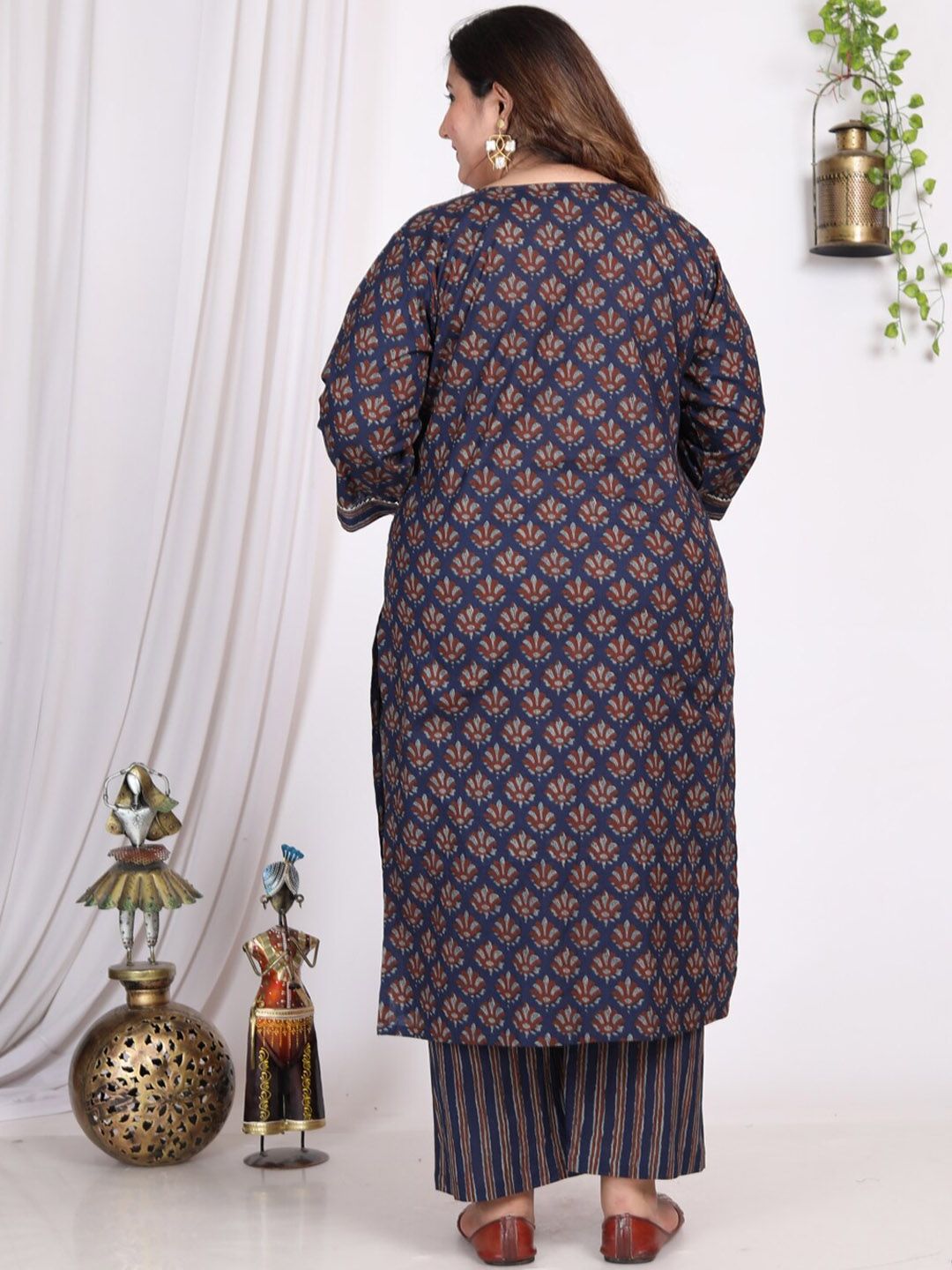 Swasti Plus Size Ethnic Motif Printed Gotta Patti Cotton Kurta With Trousers & Dupatta