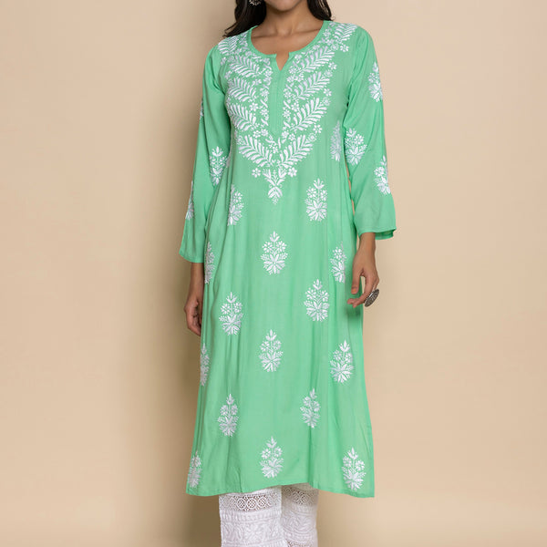 HOUSE OF KARI Floral Embroidered Chikankari A-Line Kurta - Distacart
