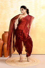 Thumbnail for Piyari Fashion Women's Maroon Dual Tone Organic Tissue Saree With Blouse Piece - Distacart