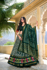 Thumbnail for Vastranavya Designer Ikkat Print With Foil Work Lehenga Choli - Green - Distacart