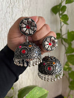 Thumbnail for Tehzeeb Creations Women's Oxidised Bareilly Wali Jhumki With Multi Kundan - Distacart
