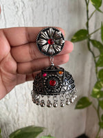 Thumbnail for Tehzeeb Creations Women's Oxidised Bareilly Wali Jhumki With Multi Kundan - Distacart