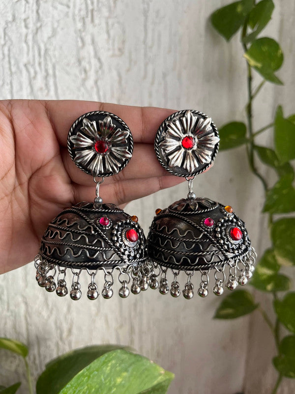 Tehzeeb Creations Women's Oxidised Bareilly Wali Jhumki With Multi Kundan - Distacart