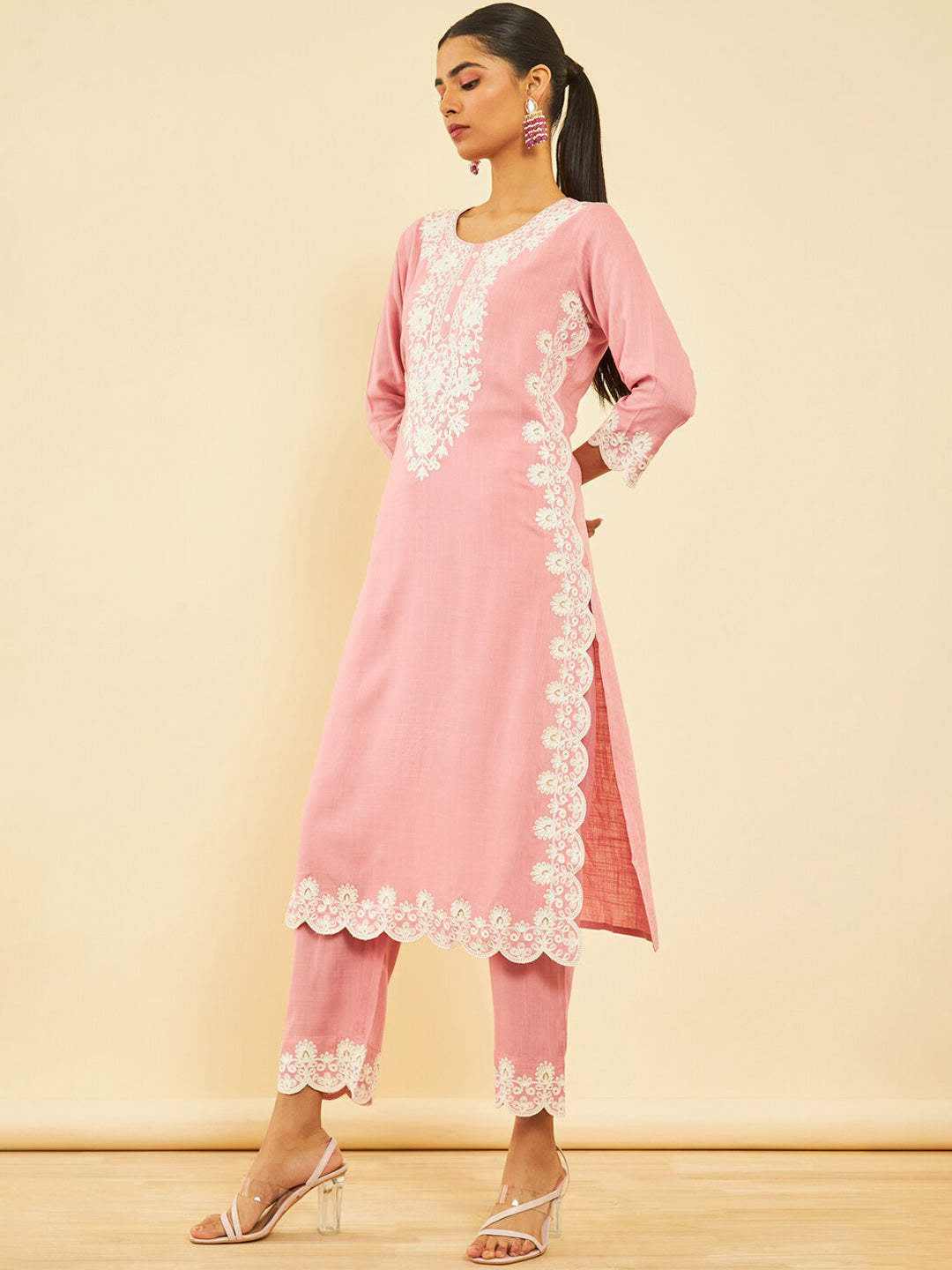 Soch Ethnic Motifs Embroidered Straight Kurta with Trousers - Distacart