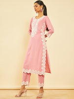 Thumbnail for Soch Ethnic Motifs Embroidered Straight Kurta with Trousers - Distacart