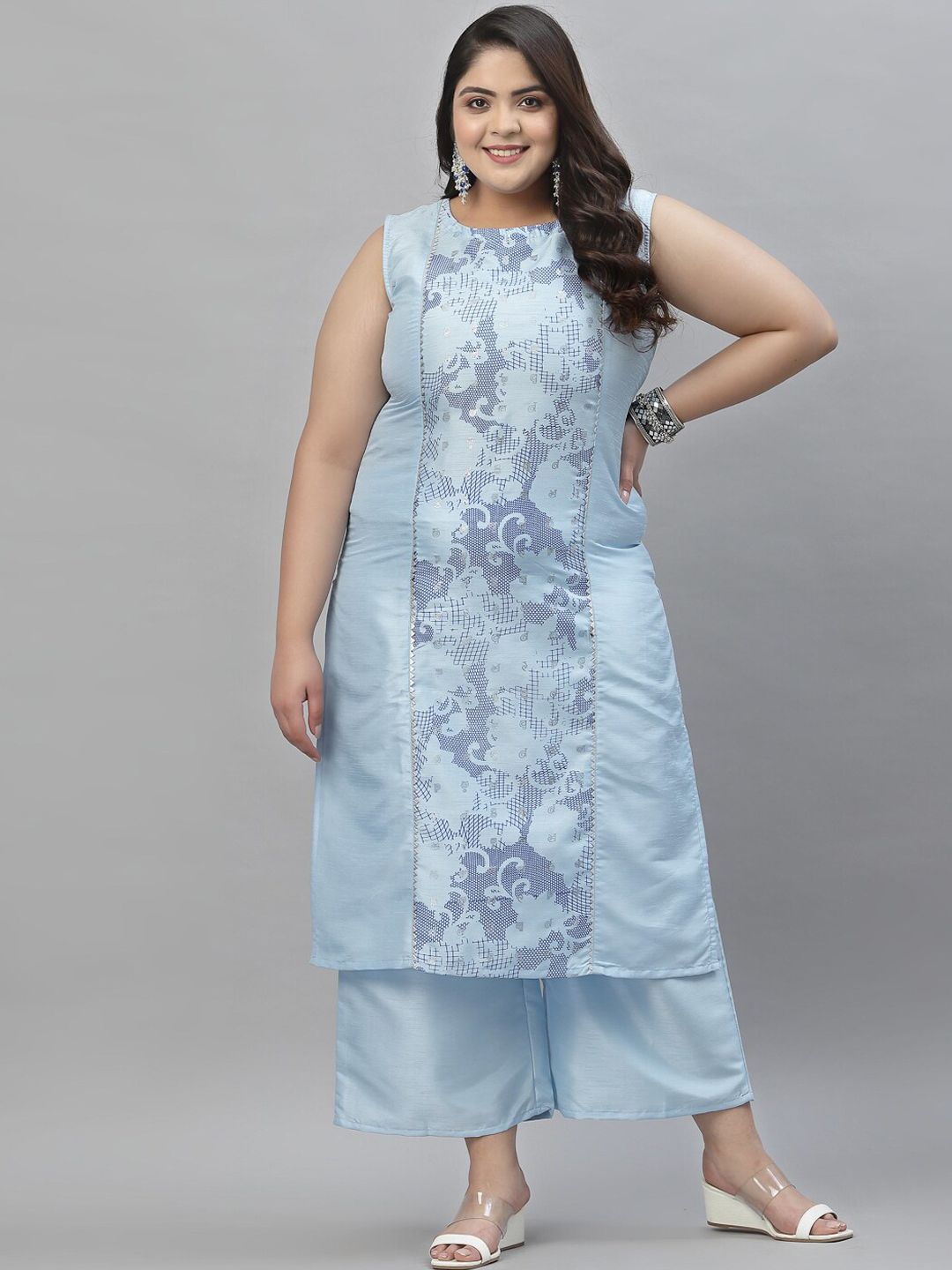 Sztori Floral Printed Sleeveless Straight Kurta with Palazzos - Distacart
