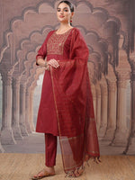 Thumbnail for Vishudh Floral Yoke Design Regular Thread Work Kurta with Trousers & With Dupatta