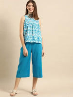 Thumbnail for Anouk Women Blue & White Printed Pleated Pure Cotton Kurti with Trousers - Distacart
