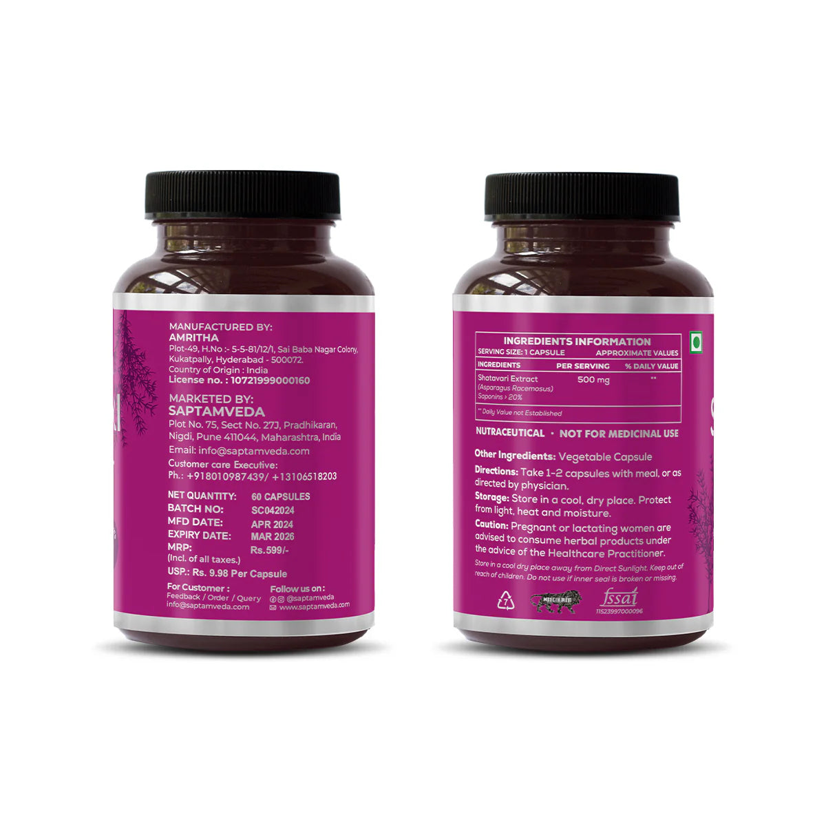 Saptamveda Organic Shatavari Capsules - Distacart