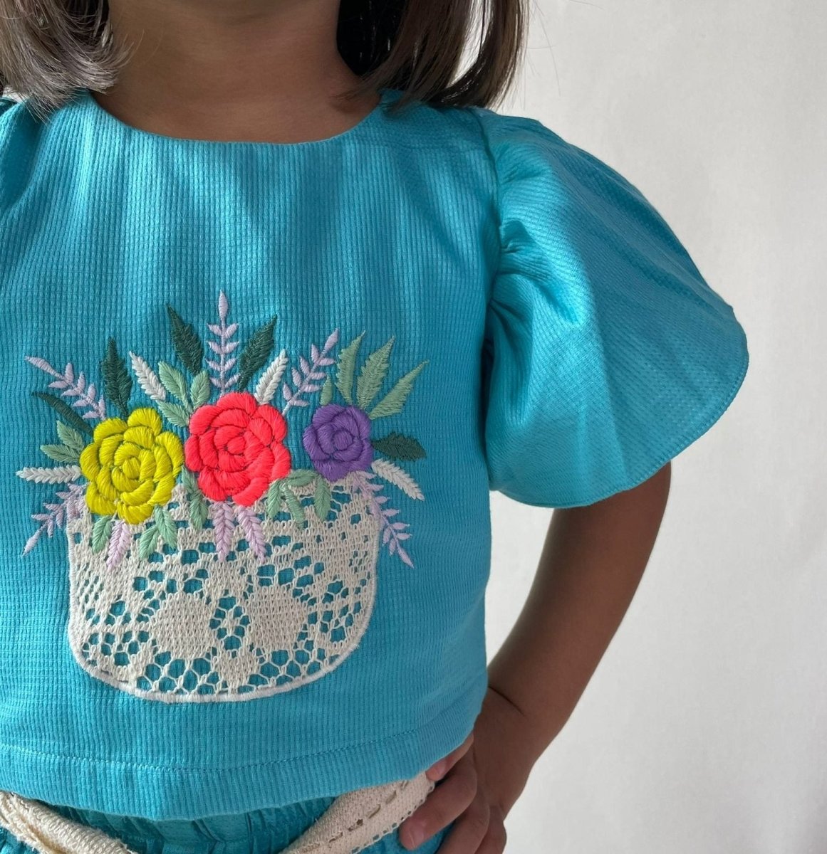 ArthLife Blue Flower Embroidered Co-Ord Set - Distacart