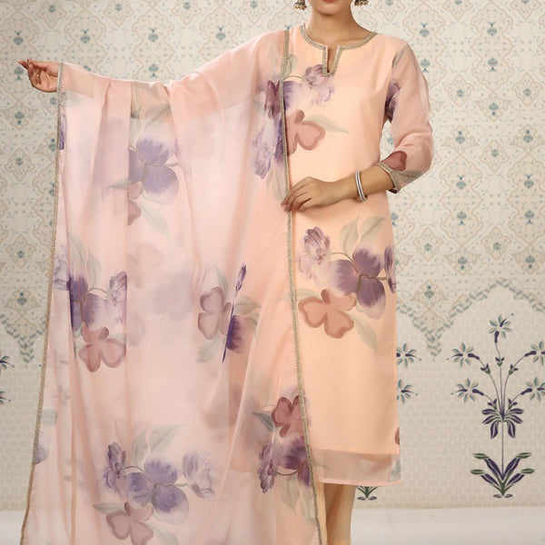 Ode by House of Pataudi Floral Printed Regular Kurta With Trousers & Dupatta - Distacart