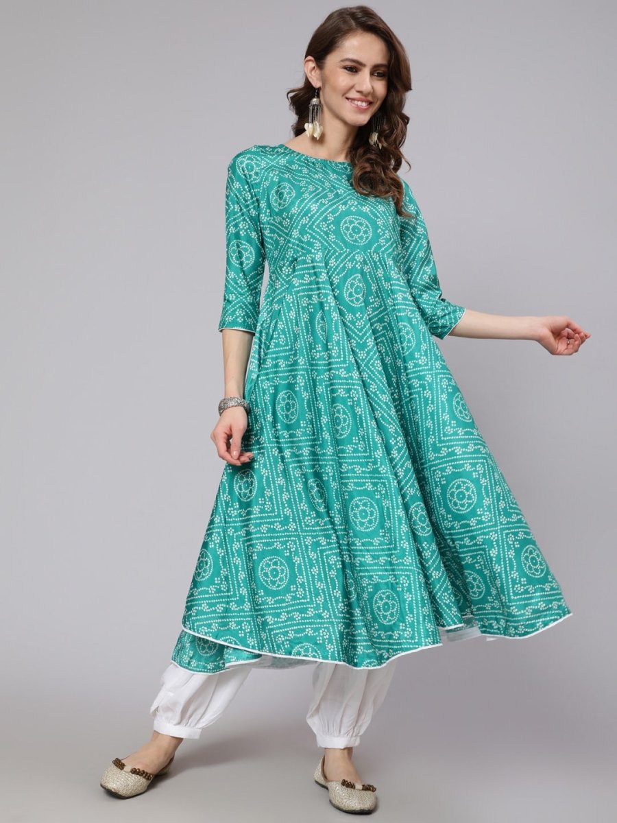 Aks Bandhani Printed Boat Neck Anarkali Kurta - Distacart